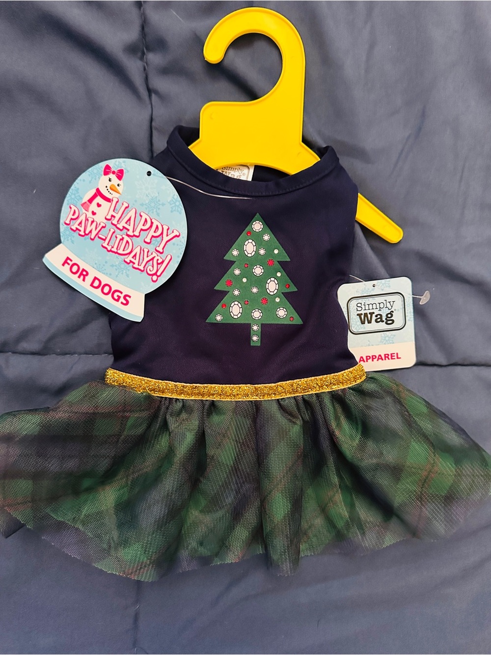 Navy & Green Holiday Tree Tutu Dog Costume